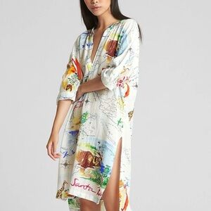 Love by Gap Color City Destination Print Dreamwell Crinkle Shirtdress Cover Swim
